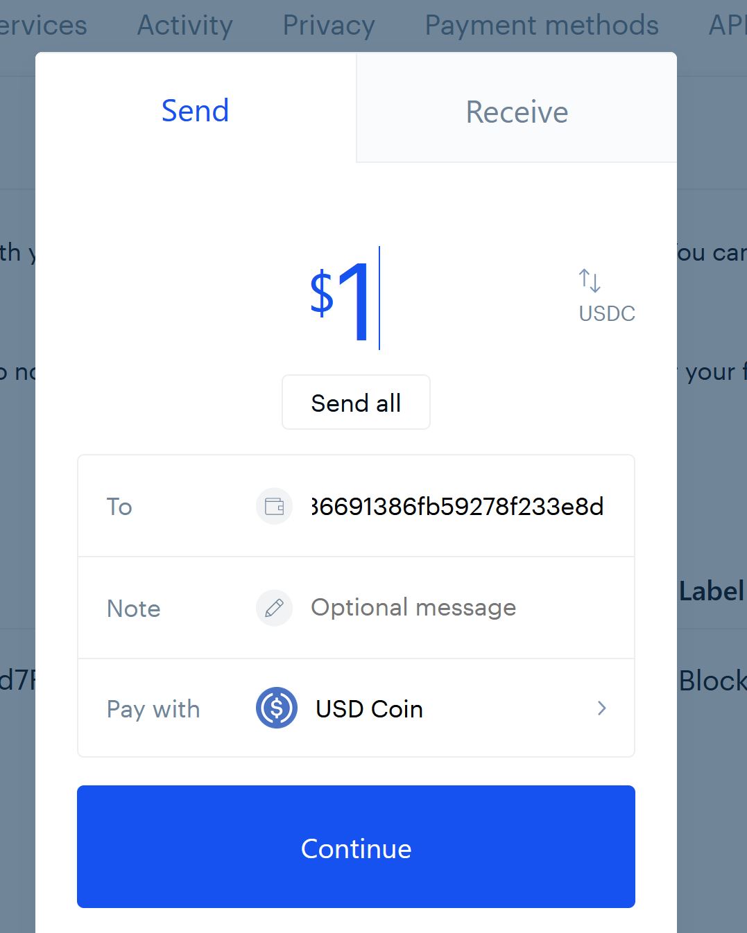 Send from Coinbase